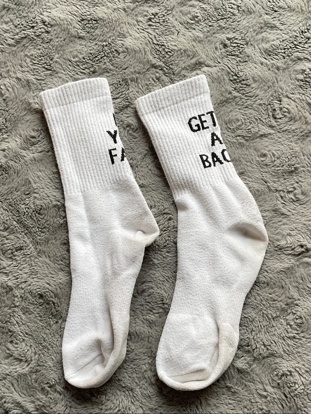 White Graphic Crew Socks - “If you fall, getcho ass back up”!